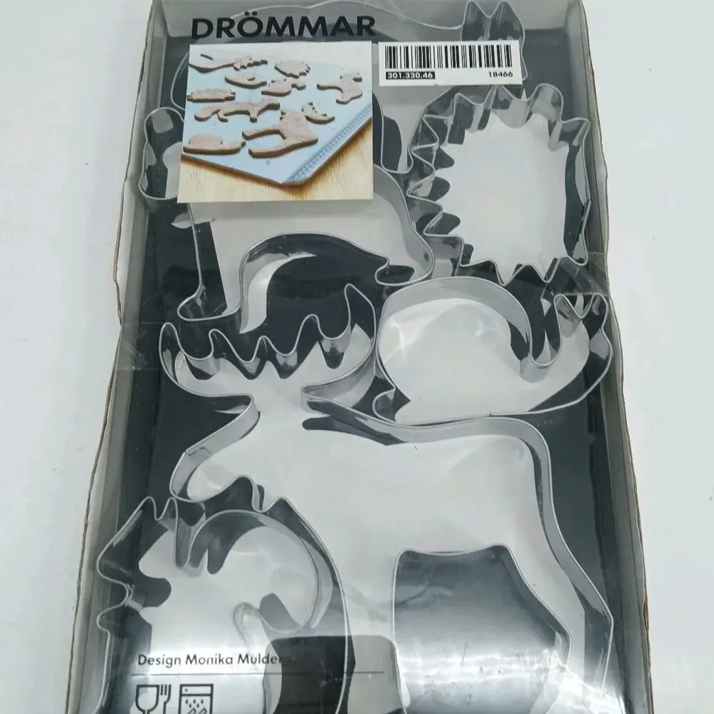 IKEA DROMMAR Animal Cookie Cutters Set of 6 Silver Metal Dishwasher Safe New